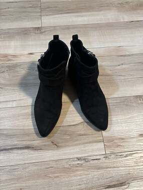 Nine West Dahila Black Faux Suede Buckle Ankle Booties